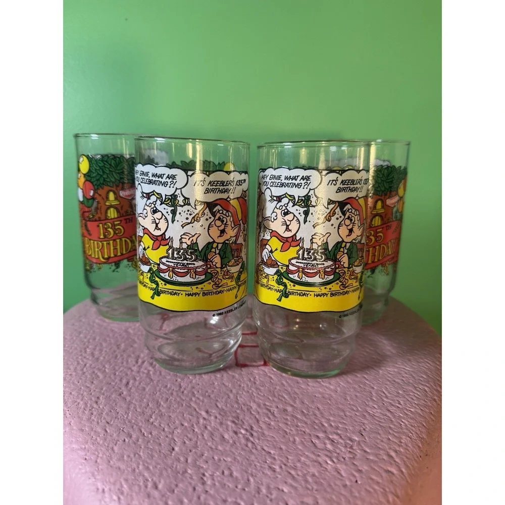 Vintage Set /4 1988 16oz Drinking Glasses Keebler‎ Elves 135th Aniversay  PROMO